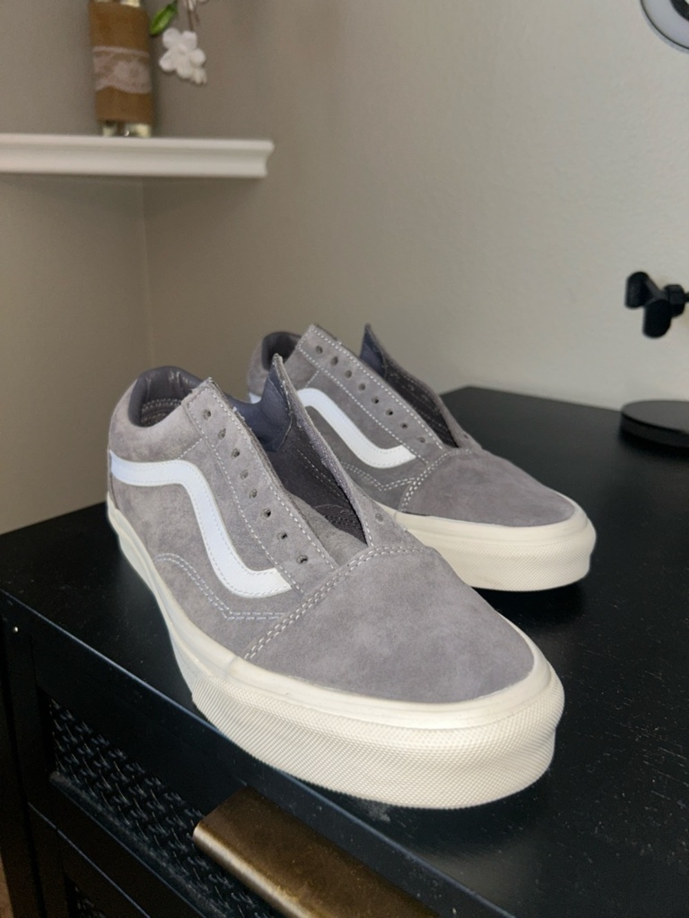 Vans Grey Suede Low-Top Sneakers with White Side Stripe